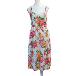 Cynthia Rowley 100% Linen Floral Midi Sundress Pockets Sweetheart Pinks (Size 2)